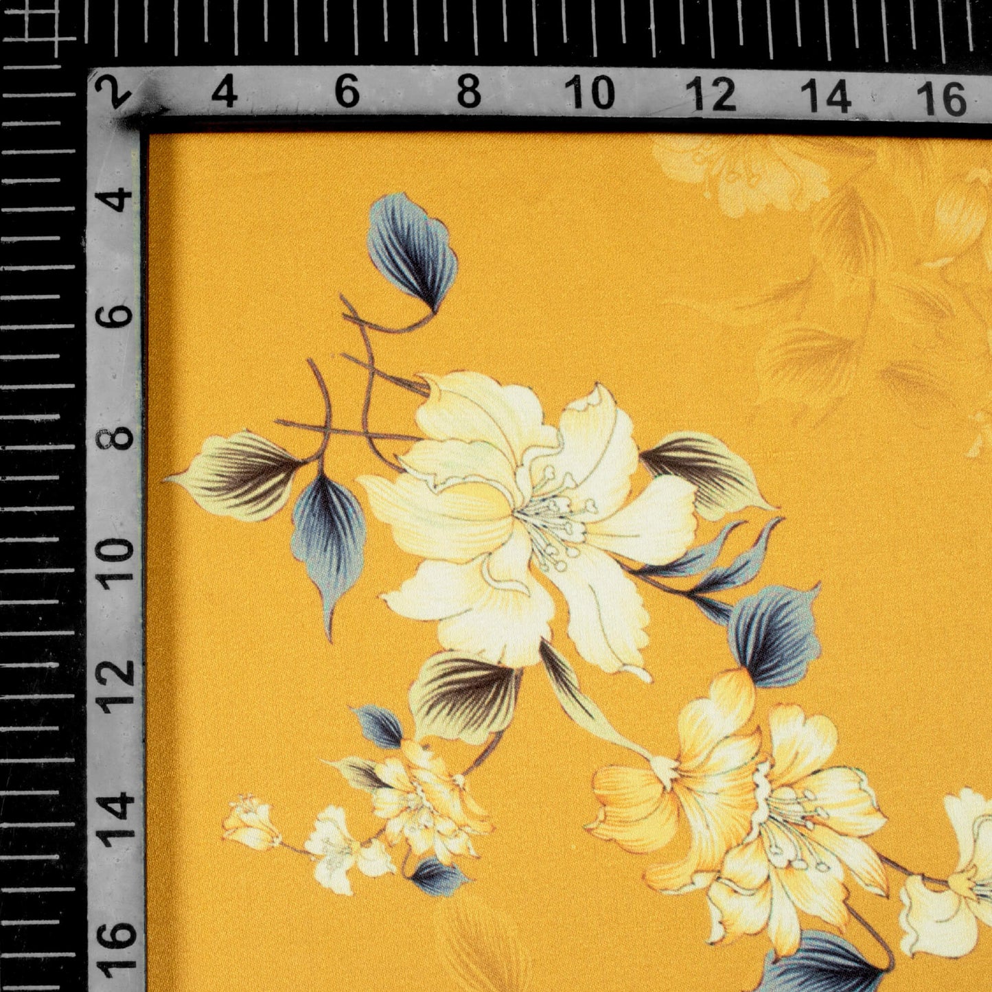 Dijon Yellow And White Floral Pattern Digital Print Premium Lush Satin Fabric