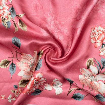 Rouge Pink And White Floral Pattern Digital Print Premium Lush Satin Fabric