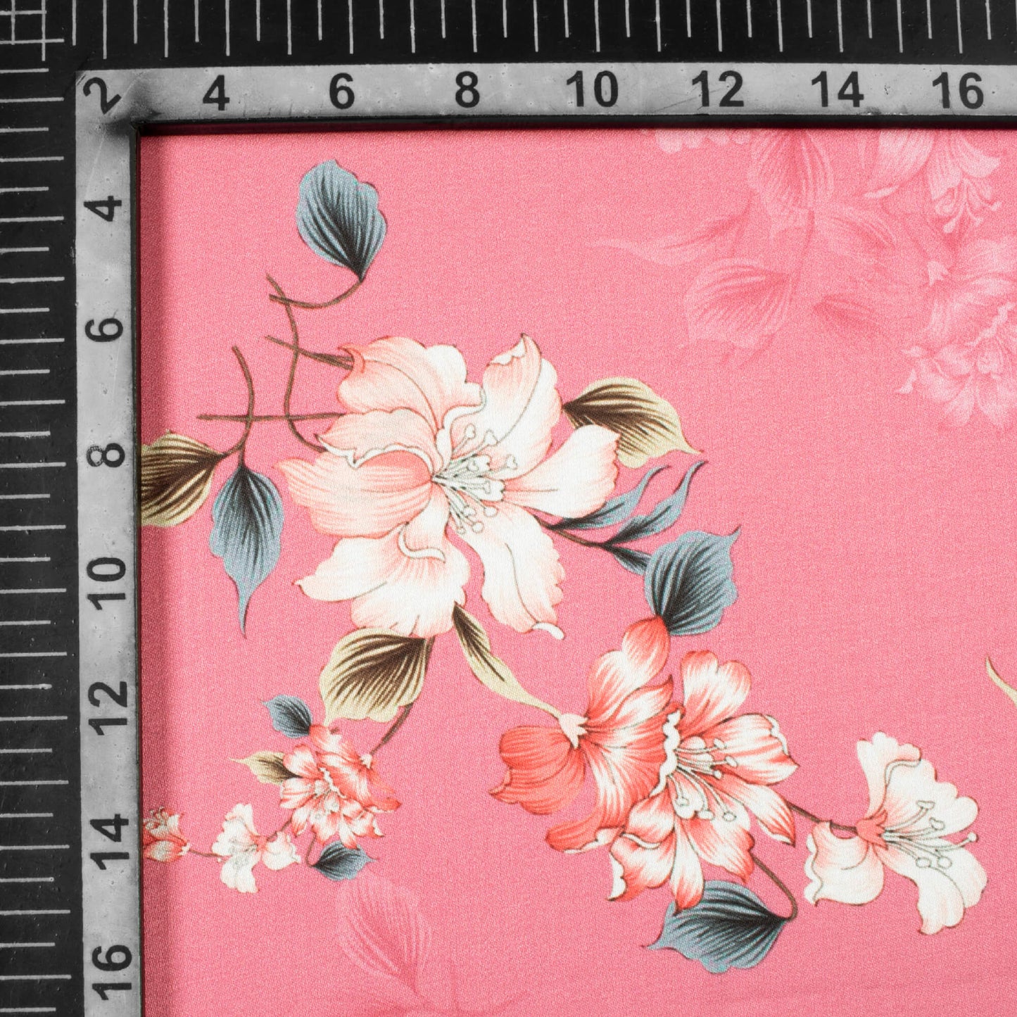 Rouge Pink And White Floral Pattern Digital Print Premium Lush Satin Fabric