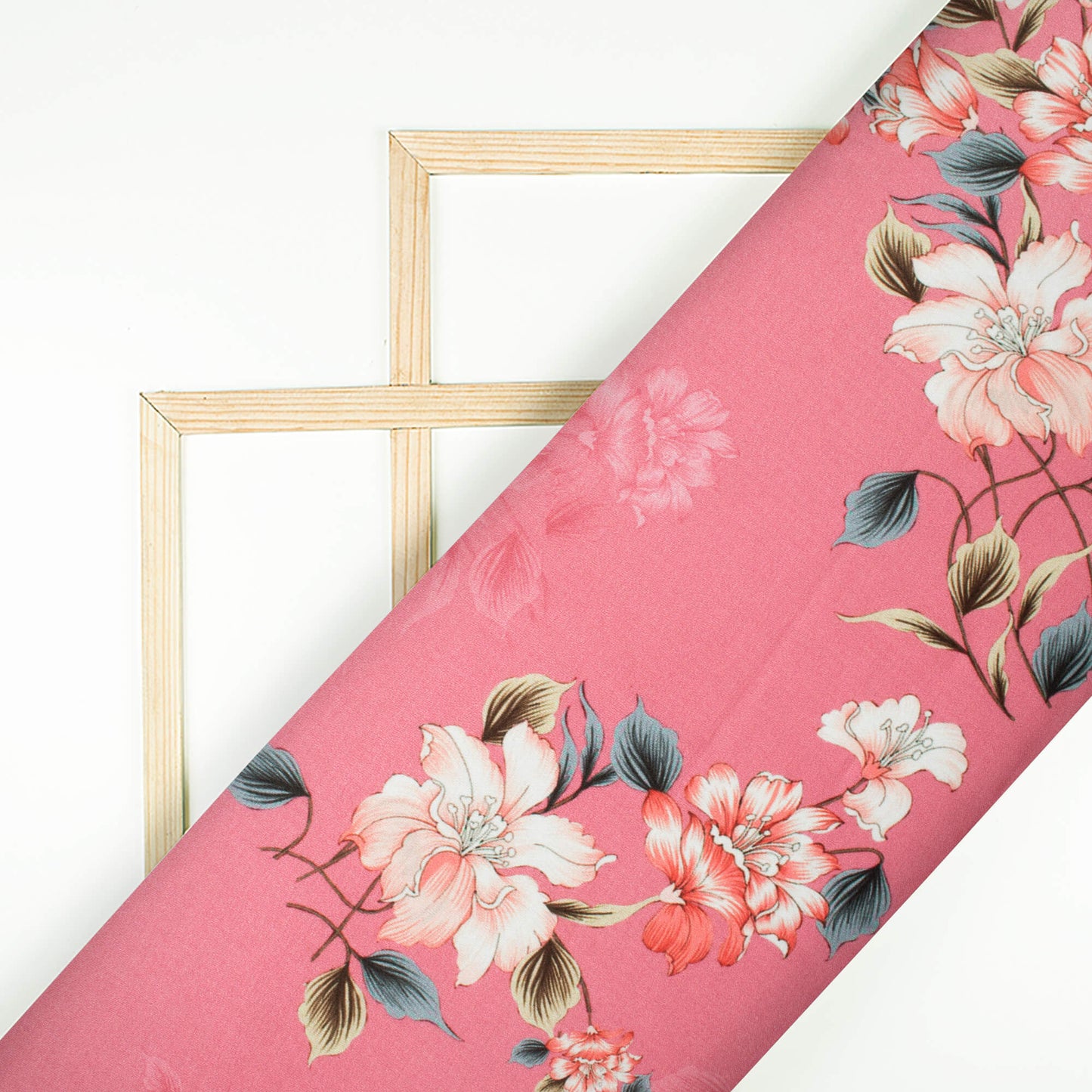 Rouge Pink And White Floral Pattern Digital Print Premium Lush Satin Fabric