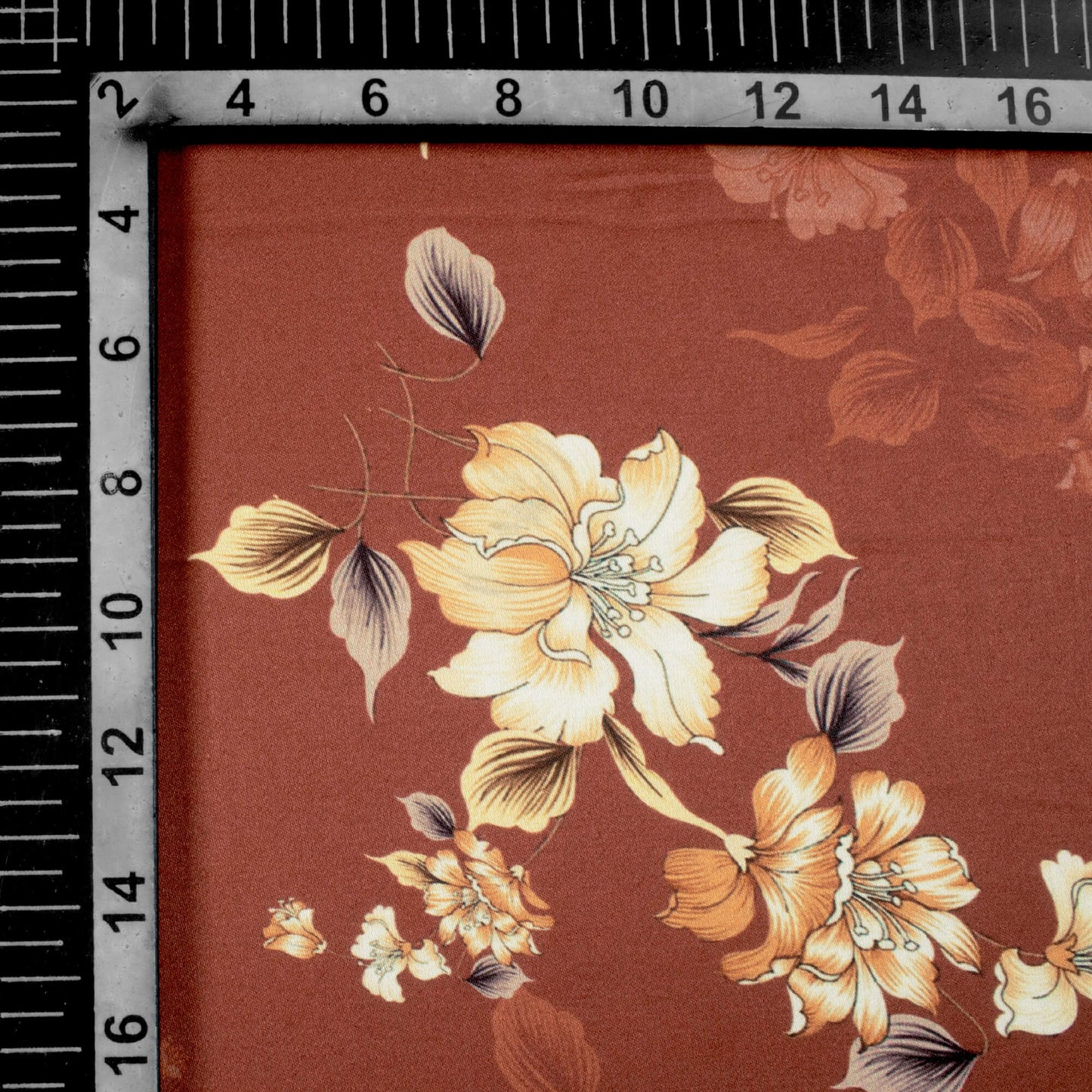 Seal Brown And White Floral Pattern Digital Print Premium Lush Satin Fabric