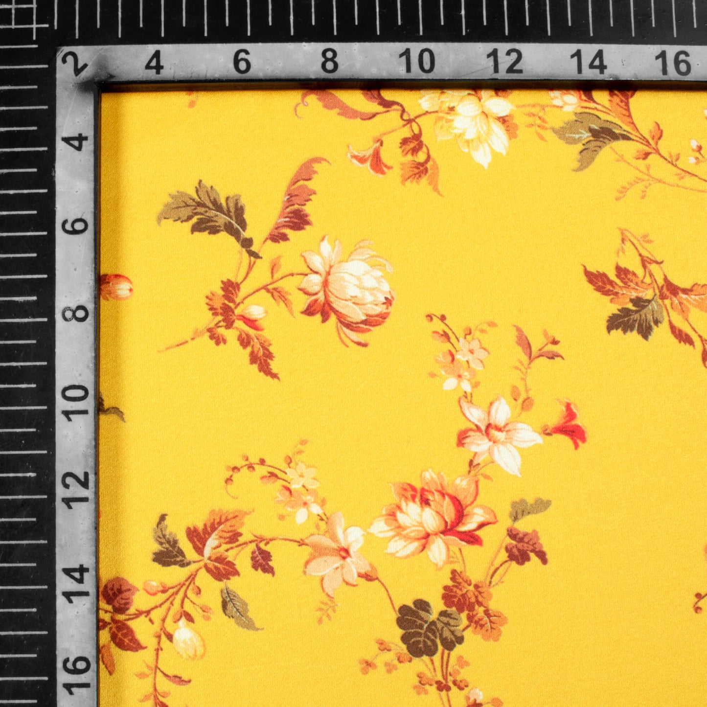 Honey Yellow And Orange Floral Pattern Digital Print Premium Lush Satin Fabric