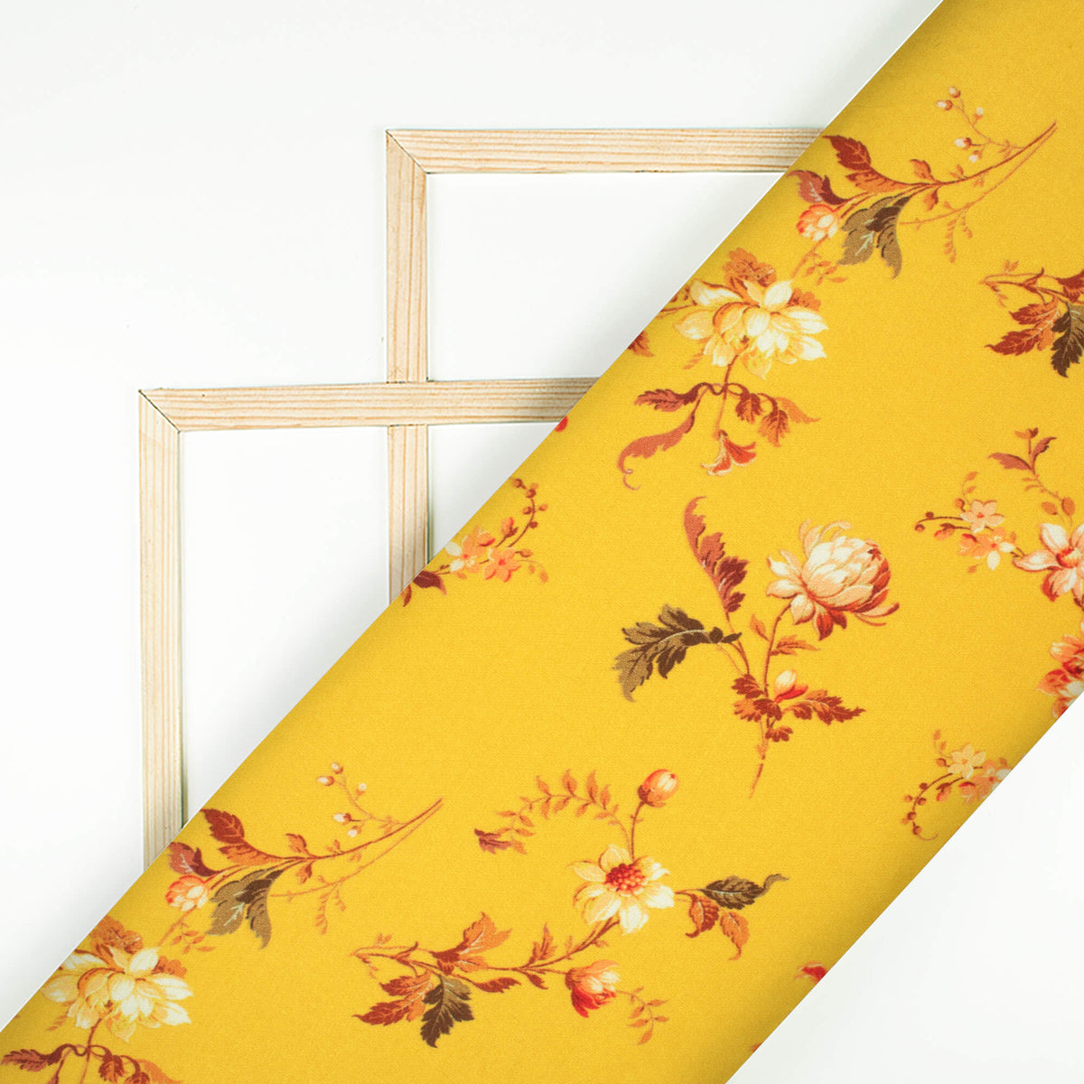 Honey Yellow And Orange Floral Pattern Digital Print Premium Lush Satin Fabric