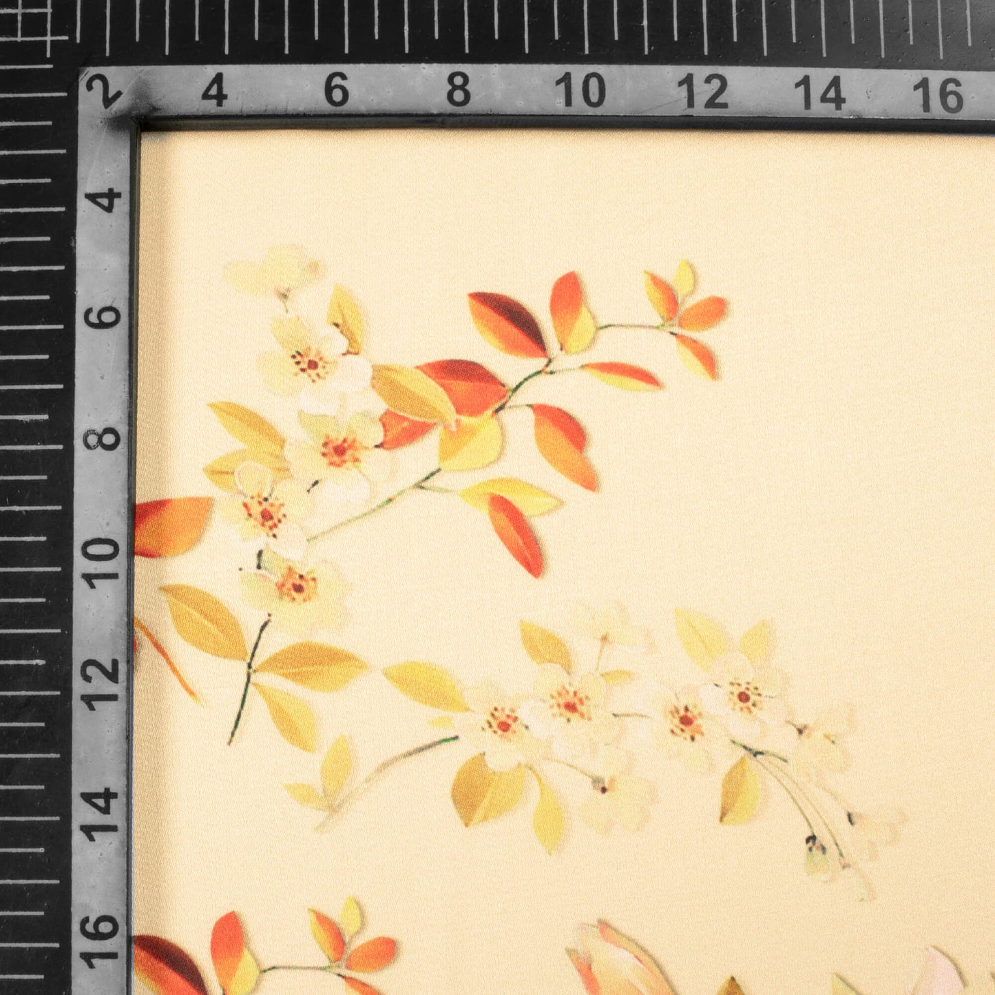 Oat Beige And Orange Floral Pattern Digital Print Premium Lush Satin Fabric