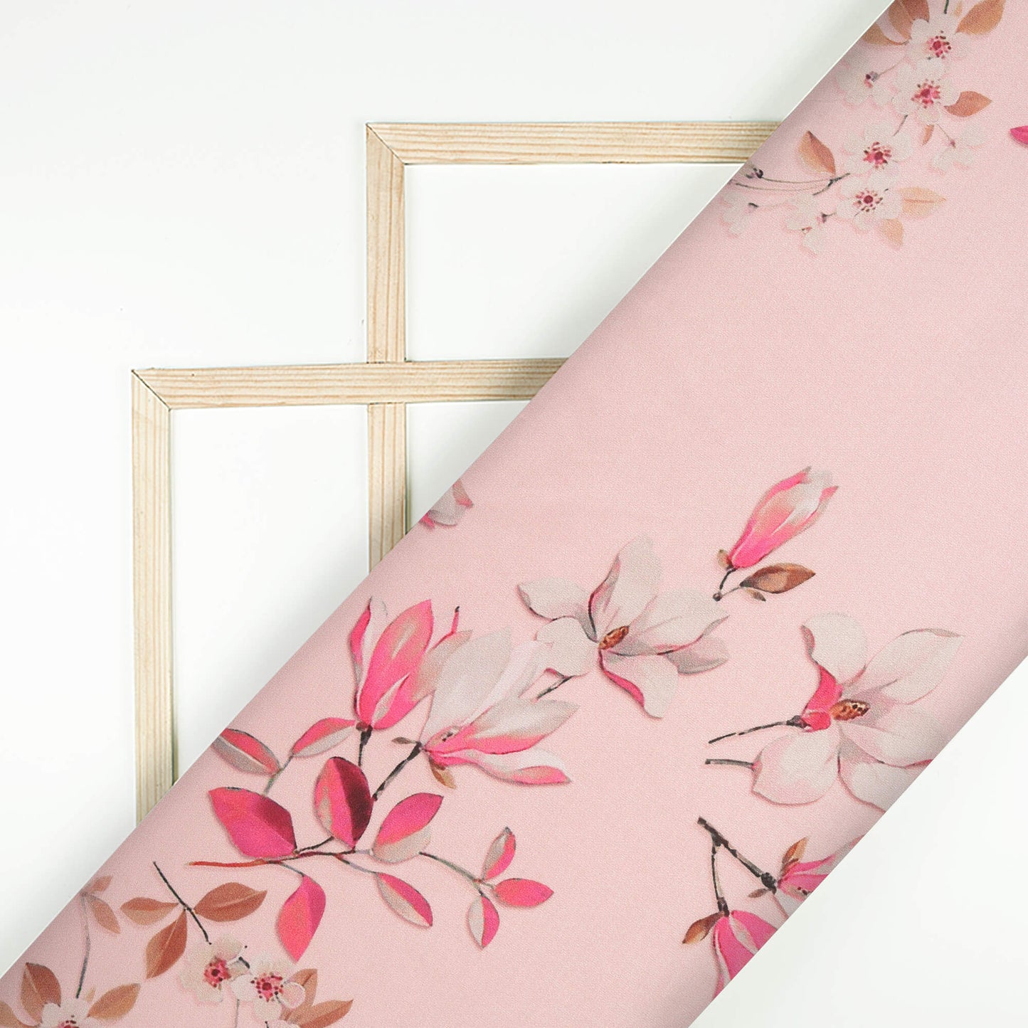 Baby Pink And White Floral Pattern Digital Print Premium Lush Satin Fabric