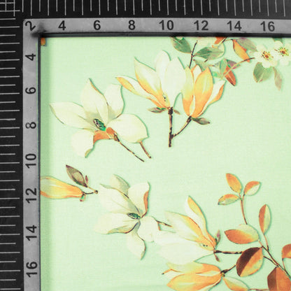 Aero Blue And Brown Floral Pattern Digital Print Premium Lush Satin Fabric
