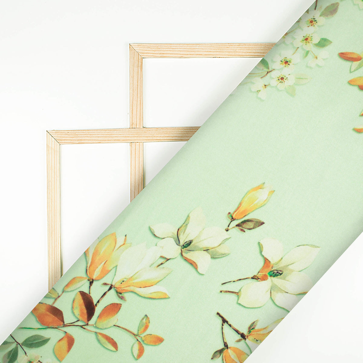 Aero Blue And Brown Floral Pattern Digital Print Premium Lush Satin Fabric