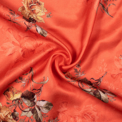 Rust Orange And Brown Floral Pattern Digital Print Premium Lush Satin Fabric