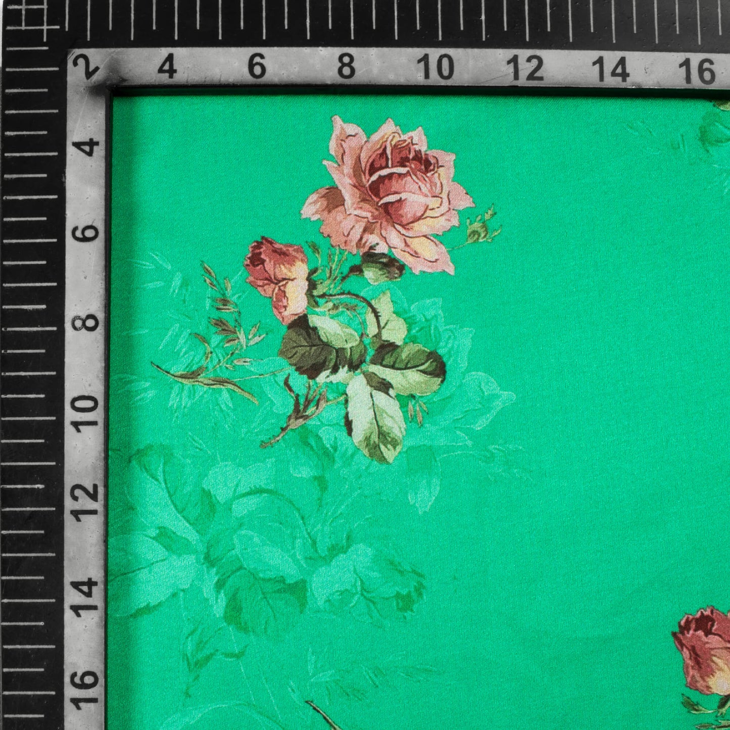 Jade Green And Rosewood Pink Floral Pattern Digital Print Premium Lush Satin Fabric