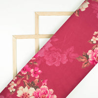 Maroon And Pink Floral Pattern Digital Print Premium Lush Satin Fabric