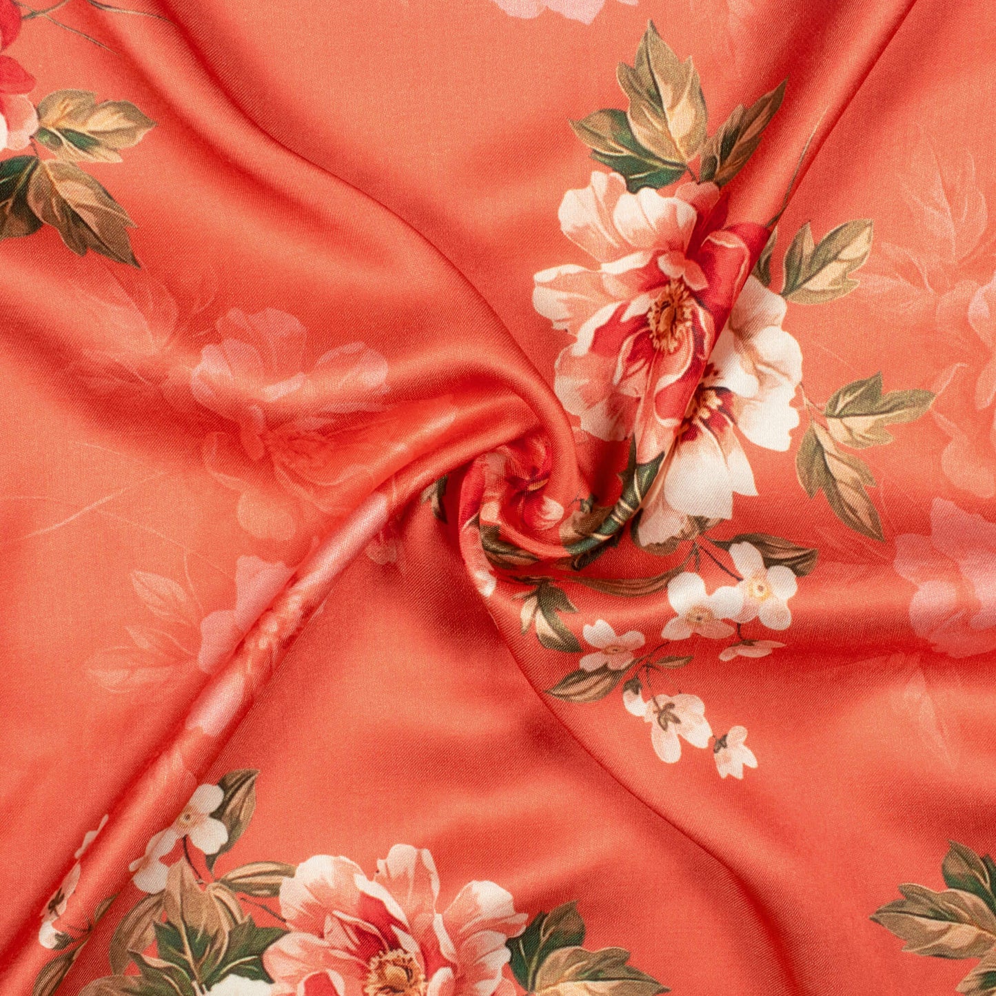 Burnt And Cream Floral Pattern Digital Print Premium Lush Satin Fabric