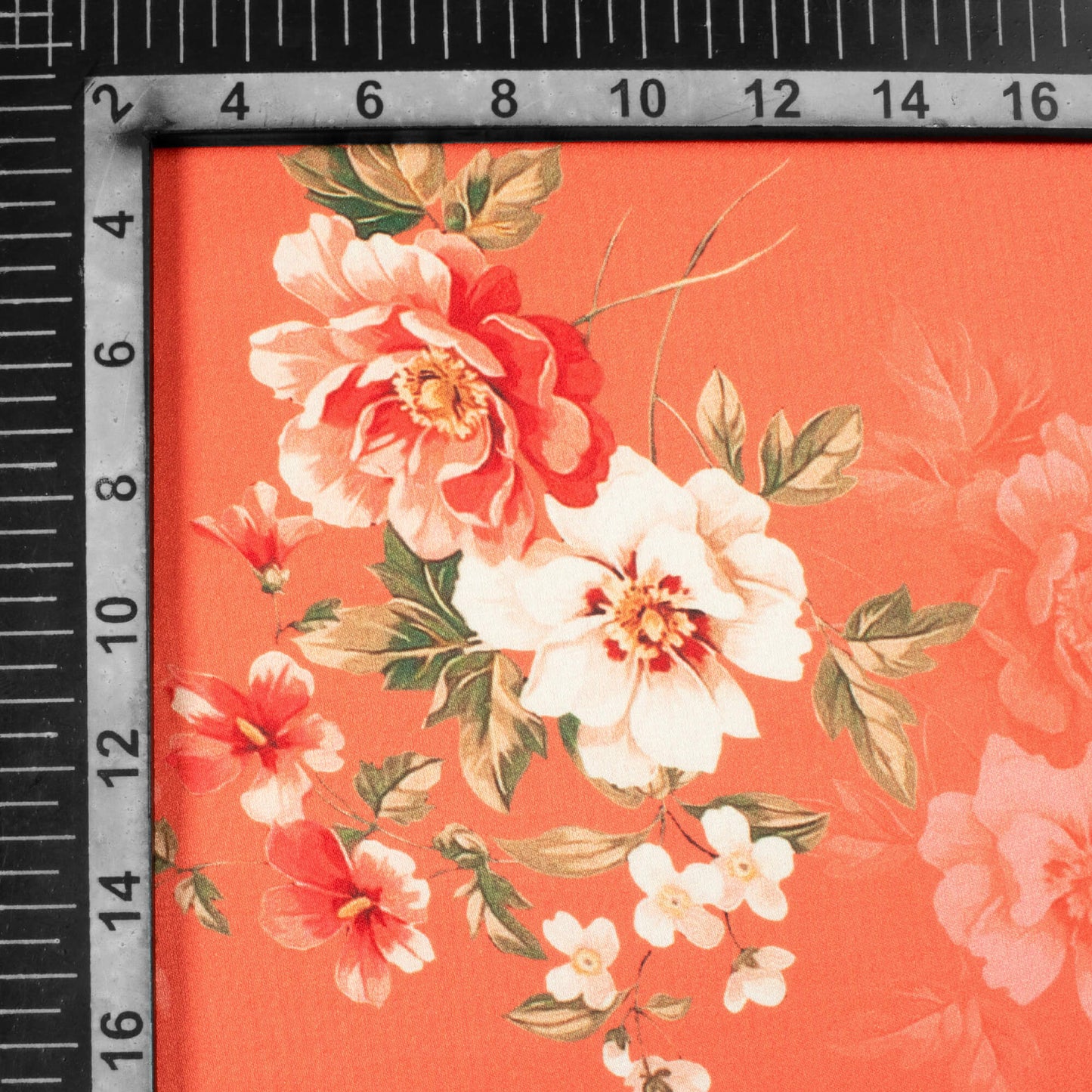 Burnt And Cream Floral Pattern Digital Print Premium Lush Satin Fabric