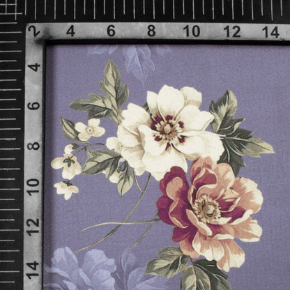 Slate Grey And Cream Floral Pattern Digital Print Premium Lush Satin Fabric