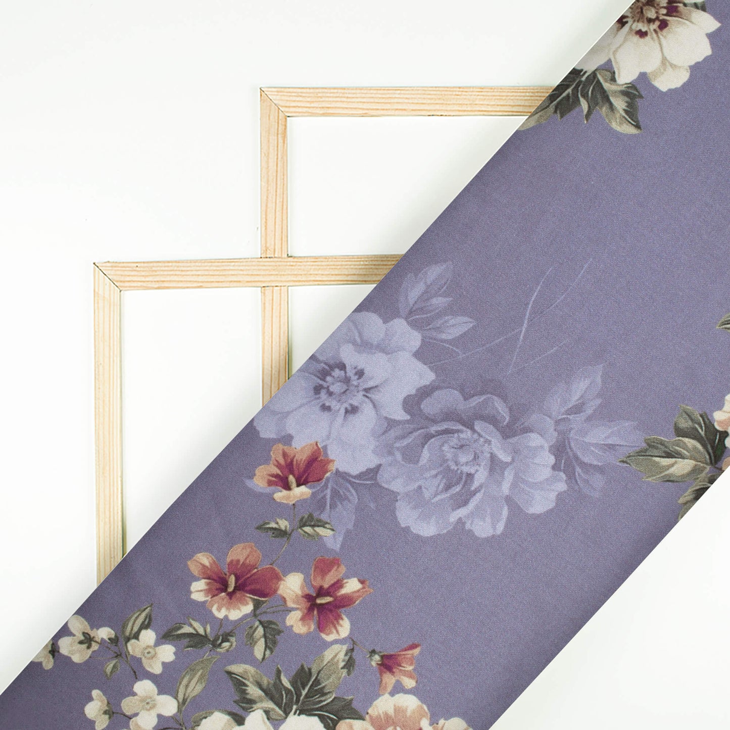 Slate Grey And Cream Floral Pattern Digital Print Premium Lush Satin Fabric