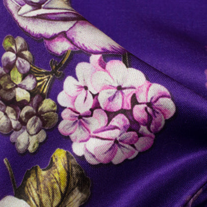 Violet Purple And White Floral Pattern Digital Print Premium Lush Satin Fabric