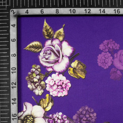 Violet Purple And White Floral Pattern Digital Print Premium Lush Satin Fabric