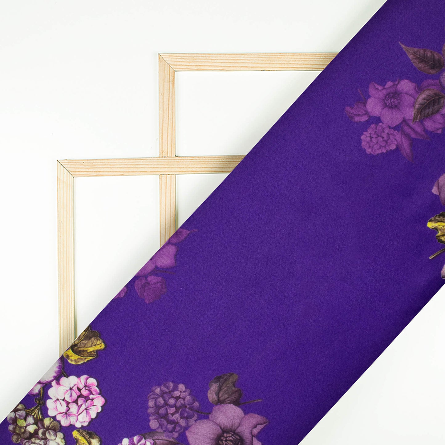 Violet Purple And White Floral Pattern Digital Print Premium Lush Satin Fabric