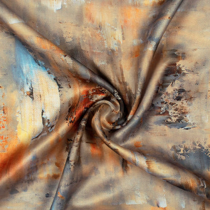 Orange And Grey Abstract Pattern Digital Print Premium Lush Satin Fabric