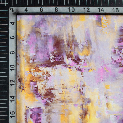 Orchid Purple And Yellow Abstract Pattern Digital Print Premium Lush Satin Fabric
