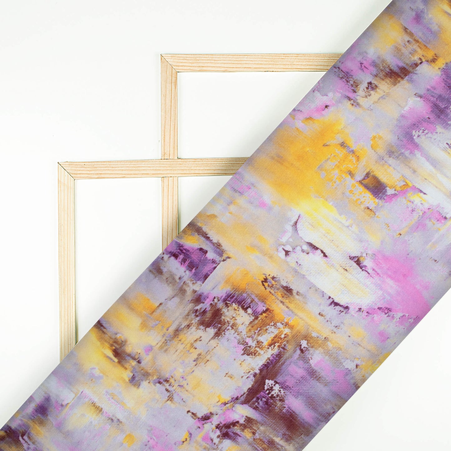 Orchid Purple And Yellow Abstract Pattern Digital Print Premium Lush Satin Fabric