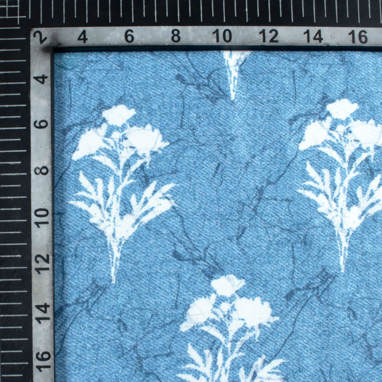 Chetwode Blue And White Floral Pattern Digital Print Premium Lush Satin Fabric