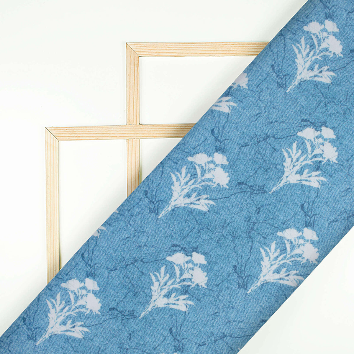 Chetwode Blue And White Floral Pattern Digital Print Premium Lush Satin Fabric
