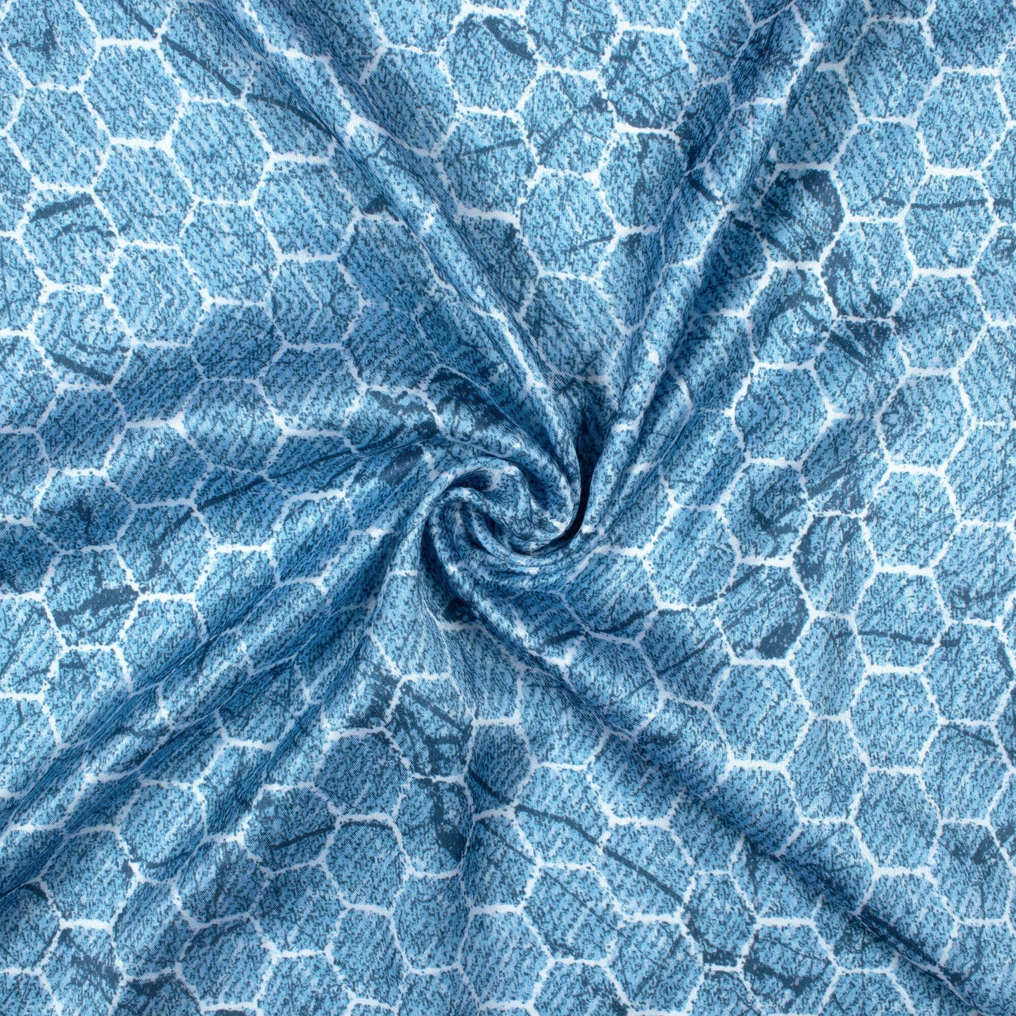 Chetwode Blue And White Geometric Pattern Digital Print Premium Lush Satin Fabric