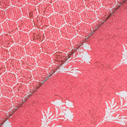 Punch Pink And White Floral Pattern Digital Print Premium Lush Satin Fabric