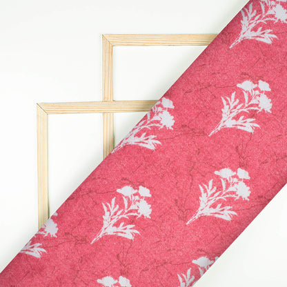 Punch Pink And White Floral Pattern Digital Print Premium Lush Satin Fabric