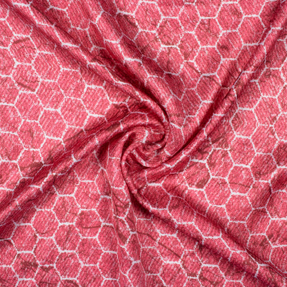 Punch Pink And White Geometric Pattern Digital Print Premium Lush Satin Fabric