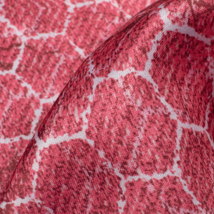 Punch Pink And White Geometric Pattern Digital Print Premium Lush Satin Fabric