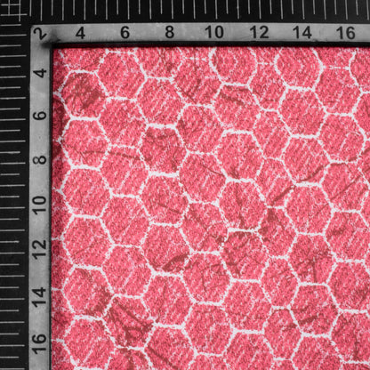 Punch Pink And White Geometric Pattern Digital Print Premium Lush Satin Fabric