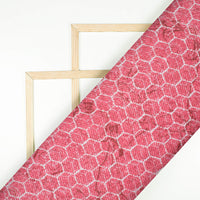 Punch Pink And White Geometric Pattern Digital Print Premium Lush Satin Fabric
