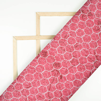 Punch Pink And White Geometric Pattern Digital Print Premium Lush Satin Fabric