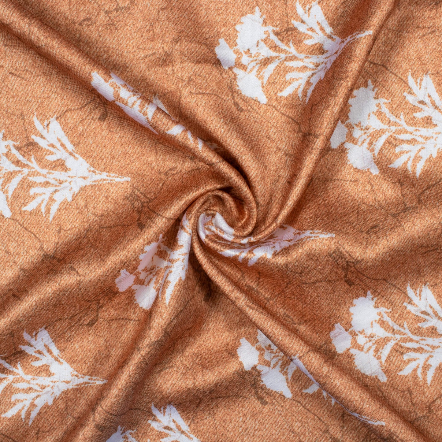 Sable Brown And White Floral Pattern Digital Print Premium Lush Satin Fabric