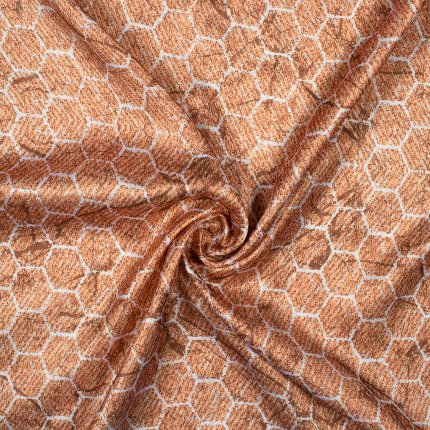 Sable Brown And White Geometric Pattern Digital Print Premium Lush Satin Fabric