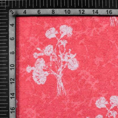 Punch Pink And White Floral Pattern Digital Print Premium Lush Satin Fabric