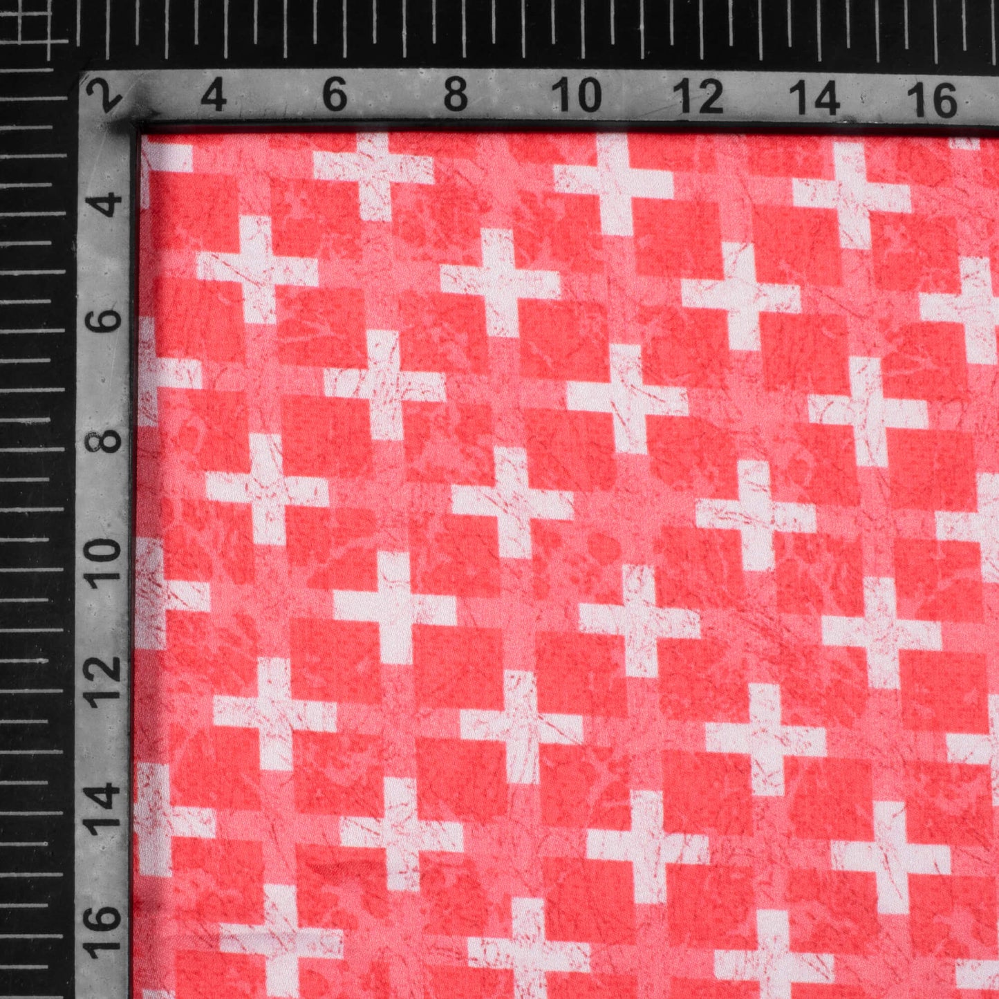 Punch Pink And White Geometric Pattern Digital Print Premium Lush Satin Fabric