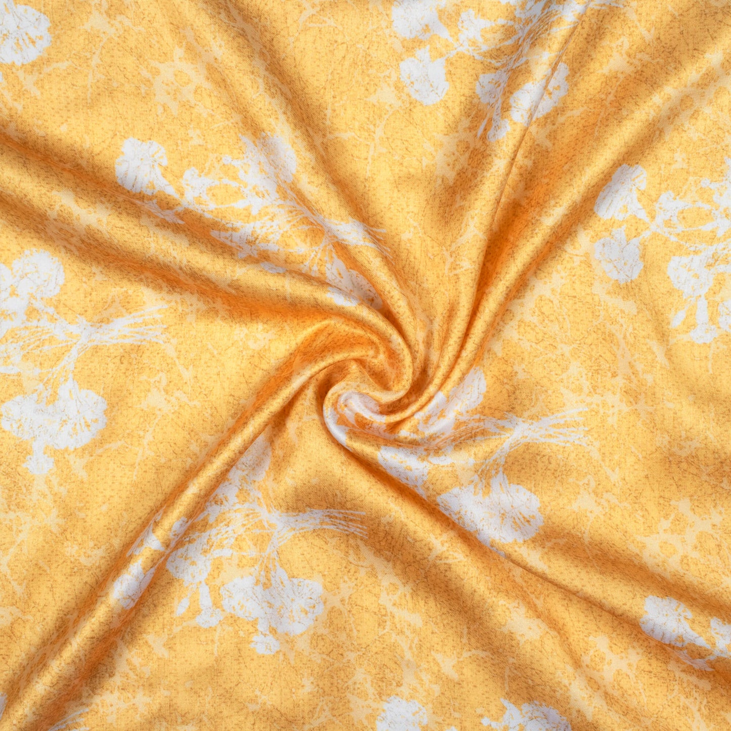 Trombone Yellow And White Floral Pattern Digital Print Premium Lush Satin Fabric