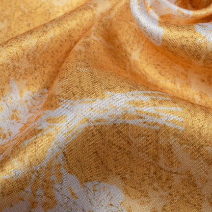 Trombone Yellow And White Floral Pattern Digital Print Premium Lush Satin Fabric