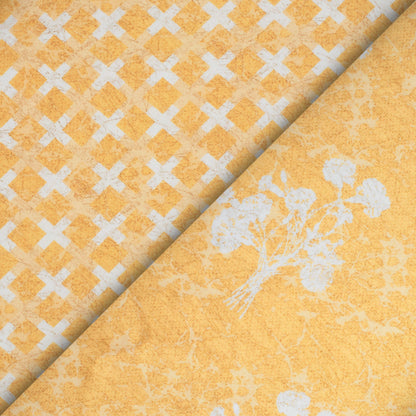 Trombone Yellow And White Floral Pattern Digital Print Premium Lush Satin Fabric