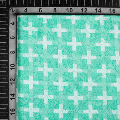 Fountain Blue And White Geometric Pattern Digital Print Premium Lush Satin Fabric