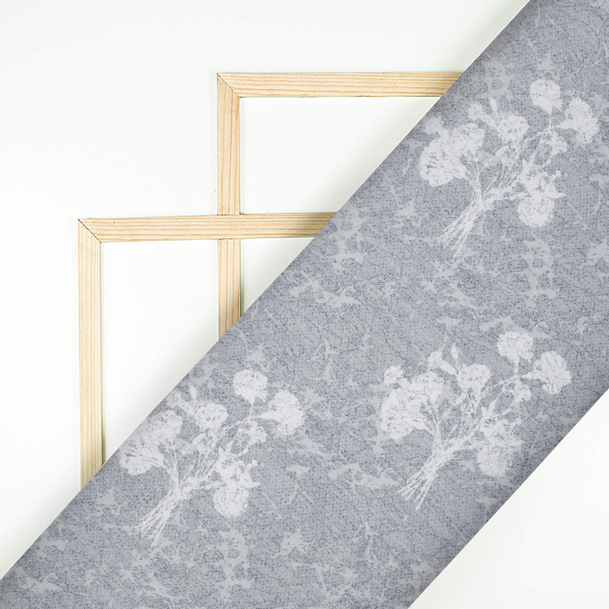Grey And White Floral Pattern Digital Print Premium Lush Satin Fabric