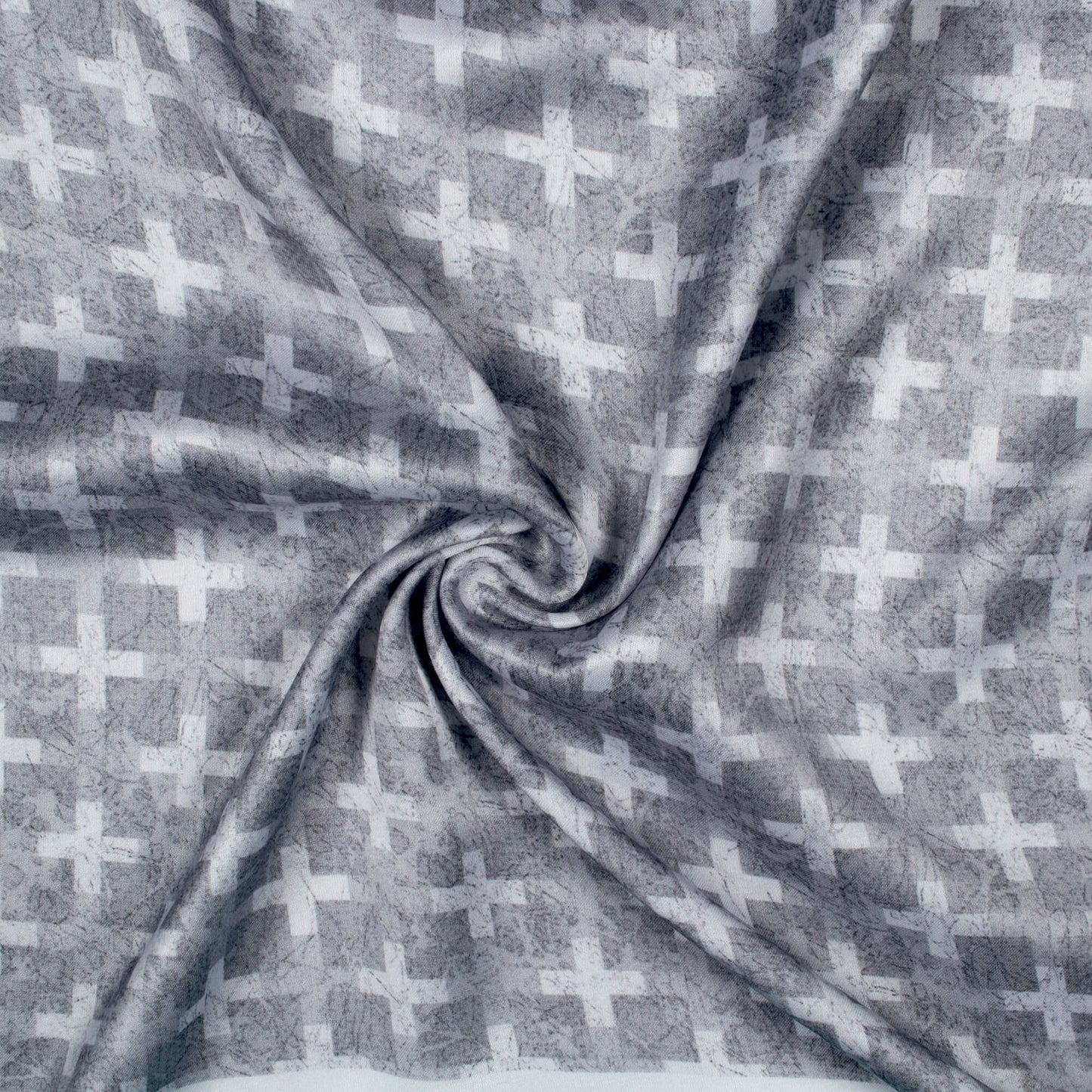 Grey And White Geometric Pattern Digital Print Premium Lush Satin Fabric