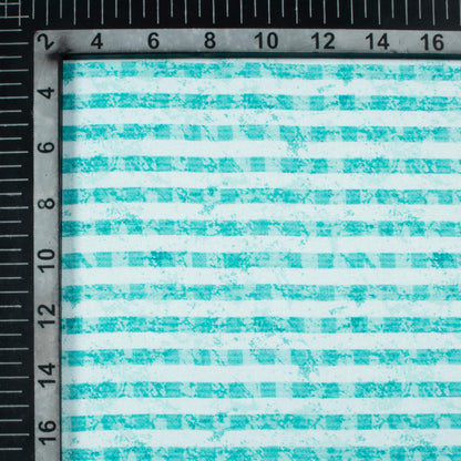 Sky Blue And White Stripes Pattern Digital Print Premium Lush Satin Fabric