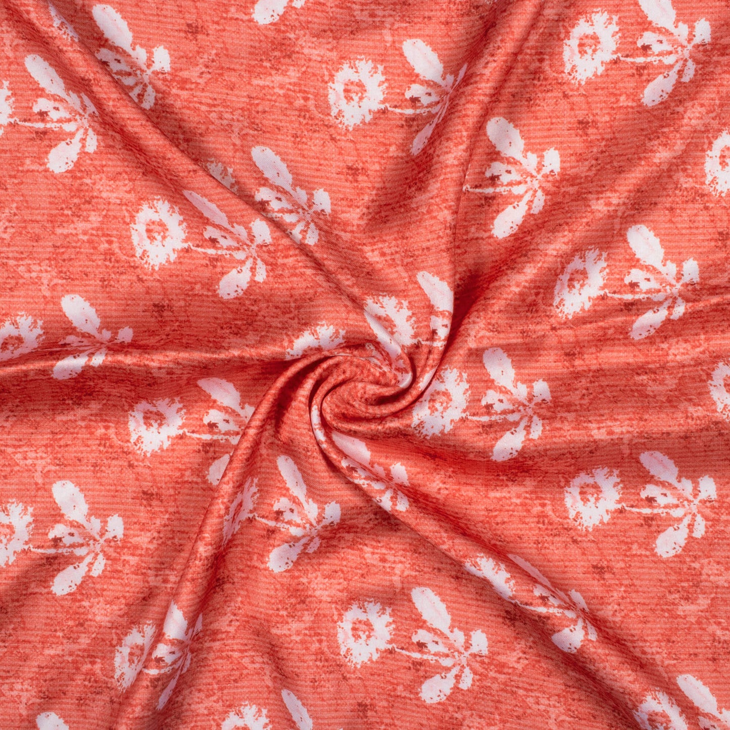 Dark Umber Orange And White Floral Pattern Digital Print Premium Lush Satin Fabric