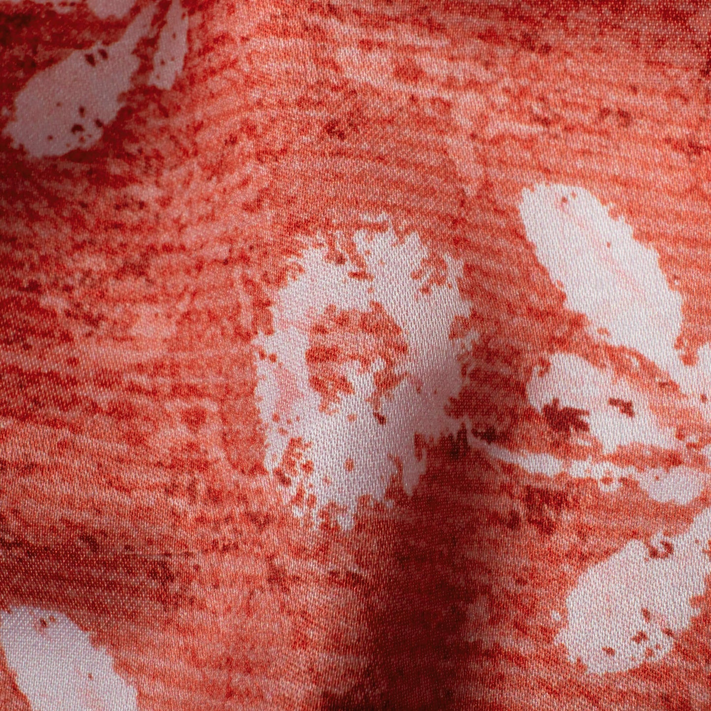 Dark Umber Orange And White Floral Pattern Digital Print Premium Lush Satin Fabric