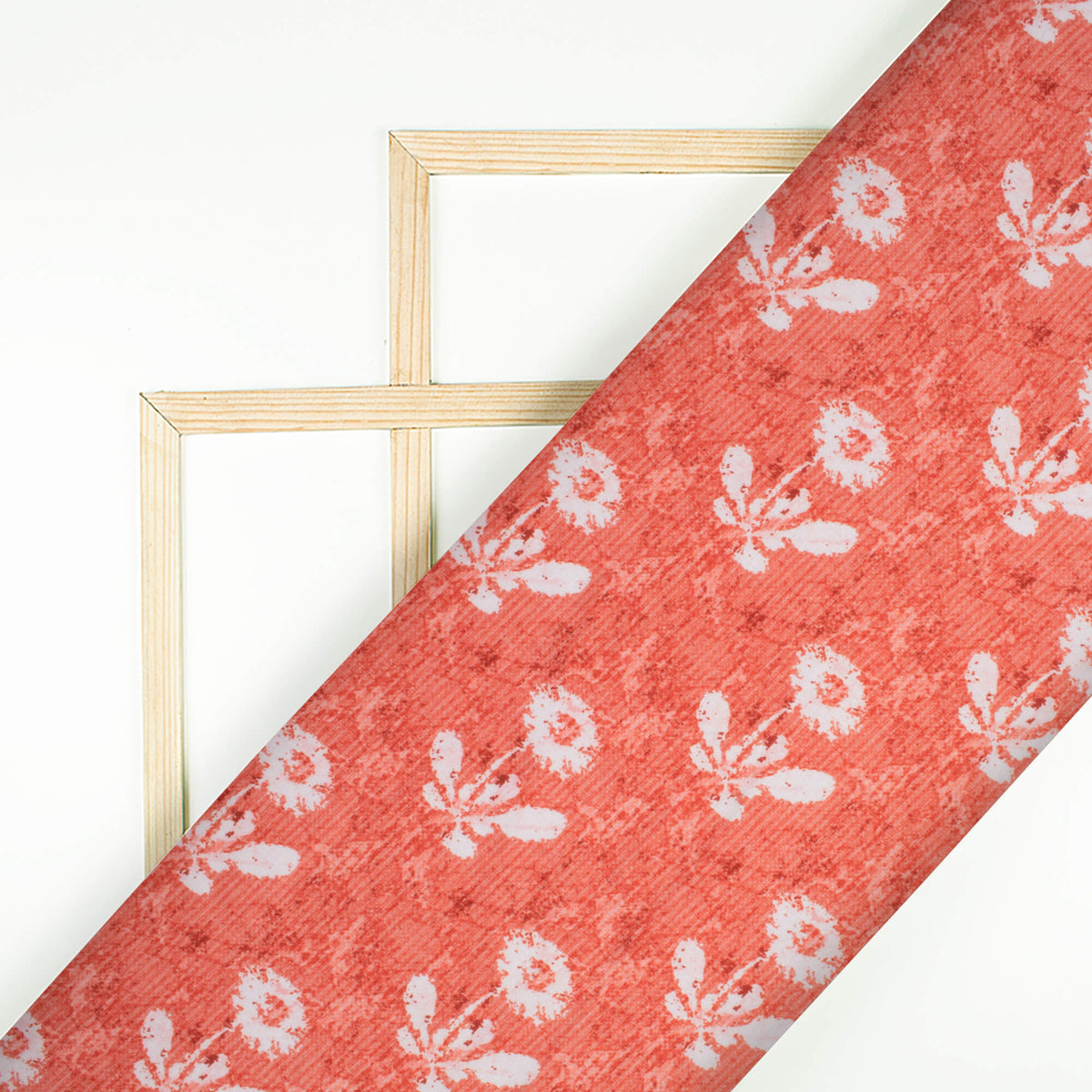 Dark Umber Orange And White Floral Pattern Digital Print Premium Lush Satin Fabric