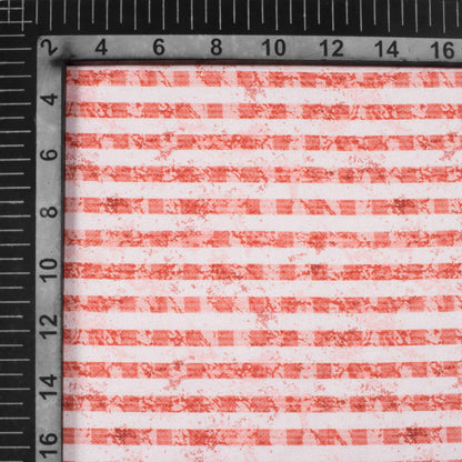 Dark Umber Orange And White Stripes Pattern Digital Print Premium Lush Satin Fabric