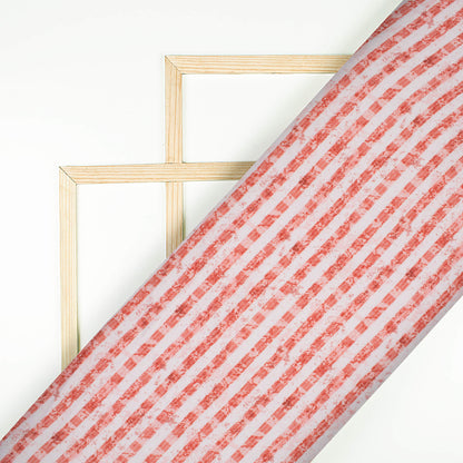 Dark Umber Orange And White Stripes Pattern Digital Print Premium Lush Satin Fabric